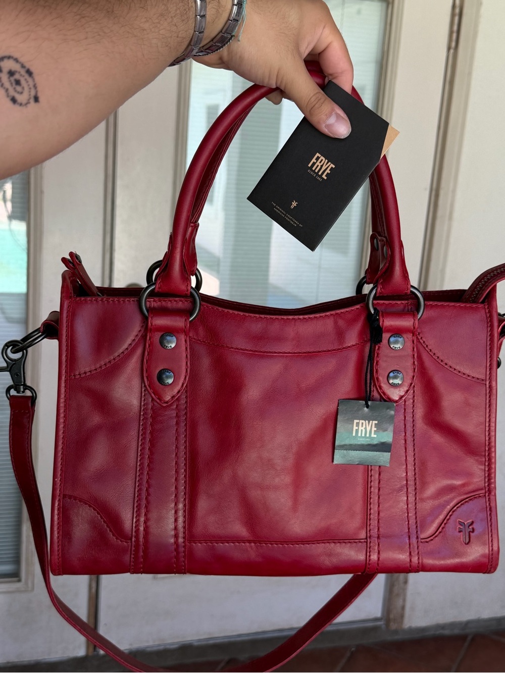 Frye Melissa Leather Satchel Bag Crossbody in Red